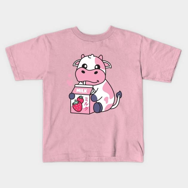 Strawberry Milk Milkshake Cow Kids T-Shirt by nhatartist